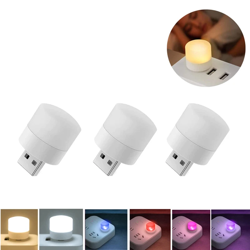 

3 Pcs Mini USB Plug Lamp LED Eye Protection Reading Light Round Night Light Computer Mobile Power Charging USB Book Lamp
