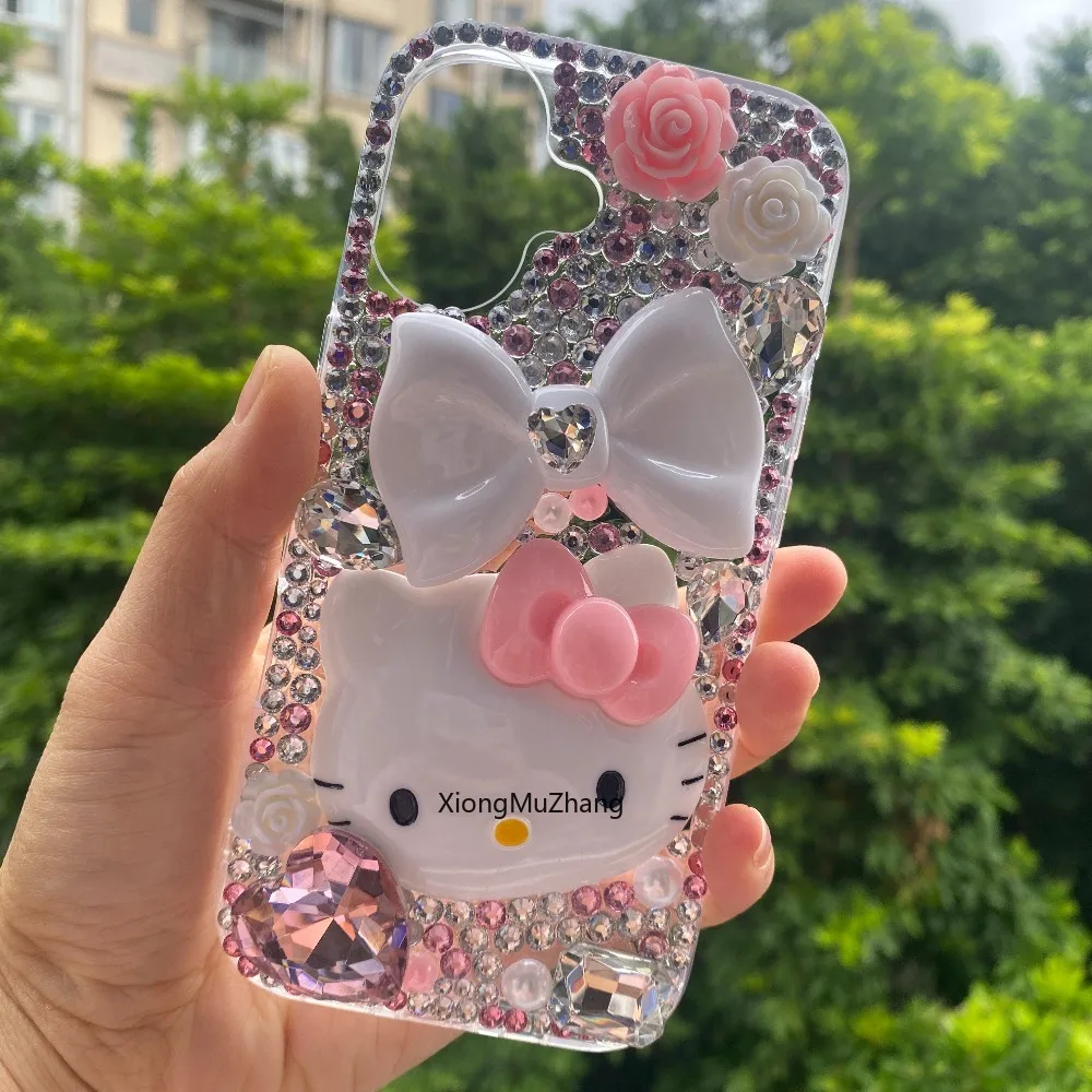 Sanrio Hello Kitty Luxus Glitzer Diamant Strass Bling Hülle für iPhone 17 16 18 Pro Max 15 Plus 13 12 14 Handy Rückseiten-Cover
