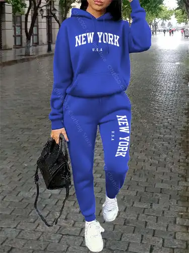 NEW YORK Women Sweatsuit Autumn Winter Two Piece Set Hoodie Pants High quality Loose Fashion Streetwear Ladies Tracksuit Outfits - Image 6