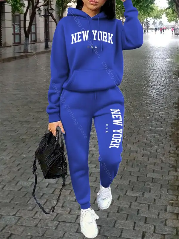 NEW YORK Women Sweatsuit Autumn Winter Two Piece Set Hoodie Pants High quality Loose Fashion Streetwear Ladies Tracksuit Outfits - Image 6