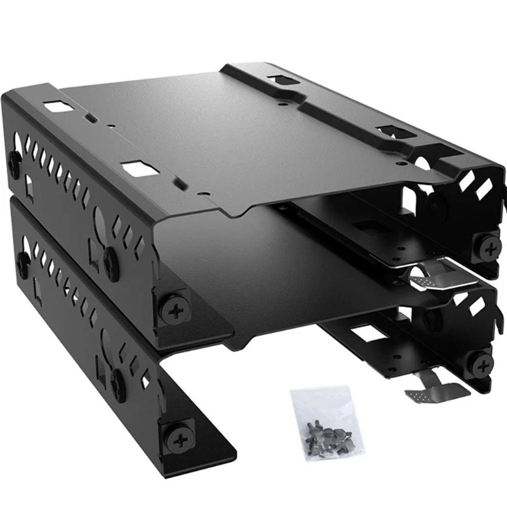 PHANTEKS 2 PCS Stackable 3.5 / 2.5 Inch Duo Cases Black Metal HDD Hard Drive Mounting Bracket Adapter