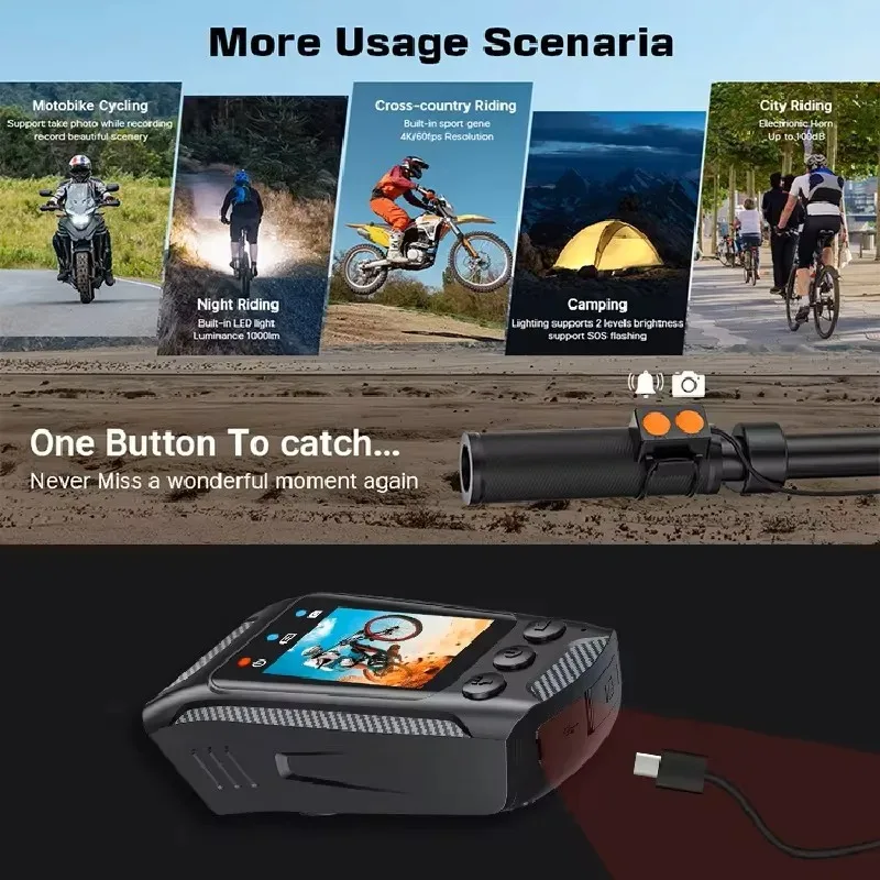 HD 4K 60FPS 액션 카메라 오토바이 자전거 헬멧 스포츠 DV 비디오 레코더 자동차 DVR 대시캠 야외 자전거 감시 카메라