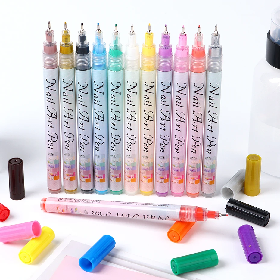 12pcs/Set Nail Art Graffiti Pen Nail Marker Drawing Abstract Lines Fine Detail Floral Design Waterproof Nail Painting Manicure 6