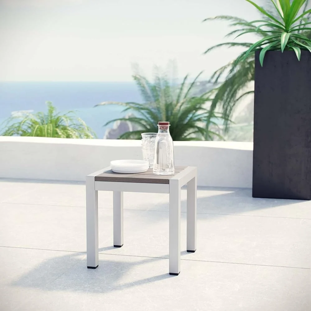 Weather Resistant Outdoor Patio Side Table Anodized Aluminum Modern Accent Table Easy Clean Durable Poolside Backyard Porch 4