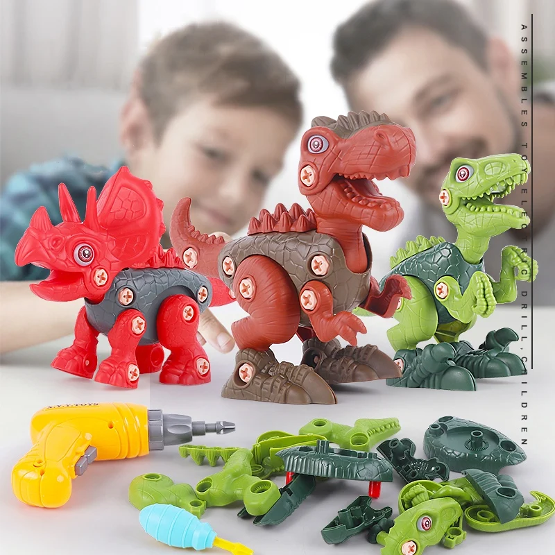  분리 공룡 장난감 접합 공룡 DIY 건설 세트 전기 드릴 및 스크루 드라이버 도구