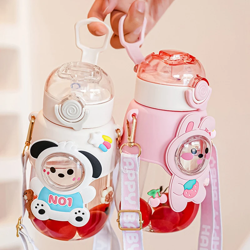 1pc 480ml Kids Water Bottle For School Boys Girls, Cup With Straw, Cute  Cartoon Leak-proof Mug, Portable Travel Drinking Tumbler,Baby feeding cup,sippy  cup