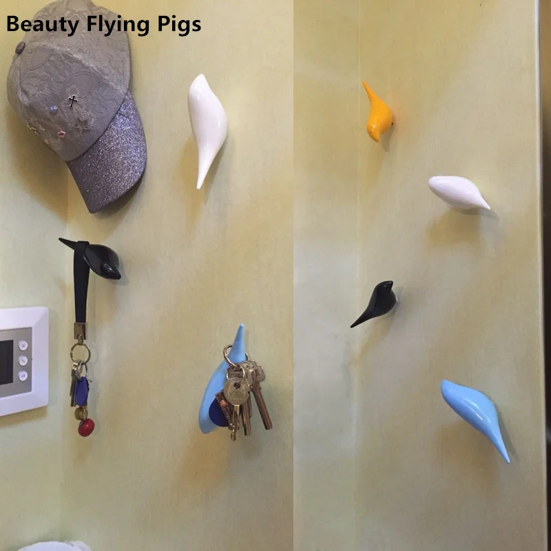 Multi Purpose Hooks Birds Hanger Hook For Child's Room Creative Resin Model Bathroom Wall Hooks Housekeeper Sucker Hooks For Key hanger