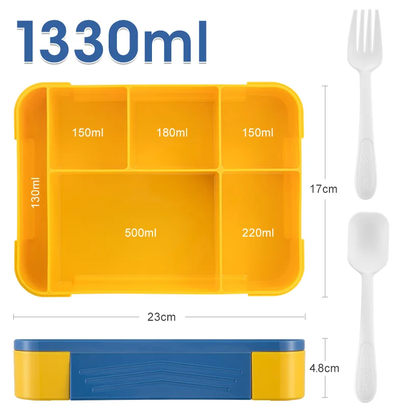 Lunch Box Portable Bento Box Adult Lunch Containers Microwavable Leak Proof 6 Compartment for Adults Kids Toddler With Tableware - 6