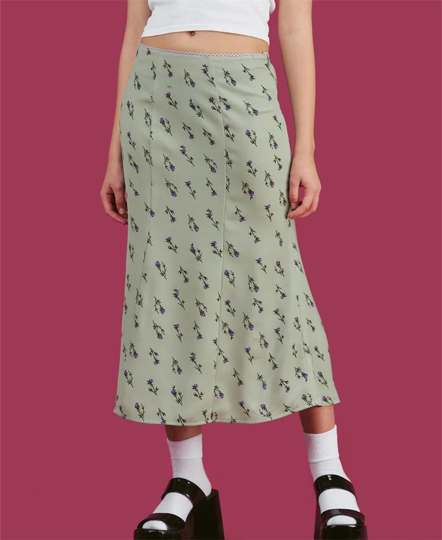 

90s Midi Skirts Fairycore Y2k Floral Aesthetic Bodycon Low Waist Long Skirts Sweet Cute Boho Holiday Party Outfits Streetwear