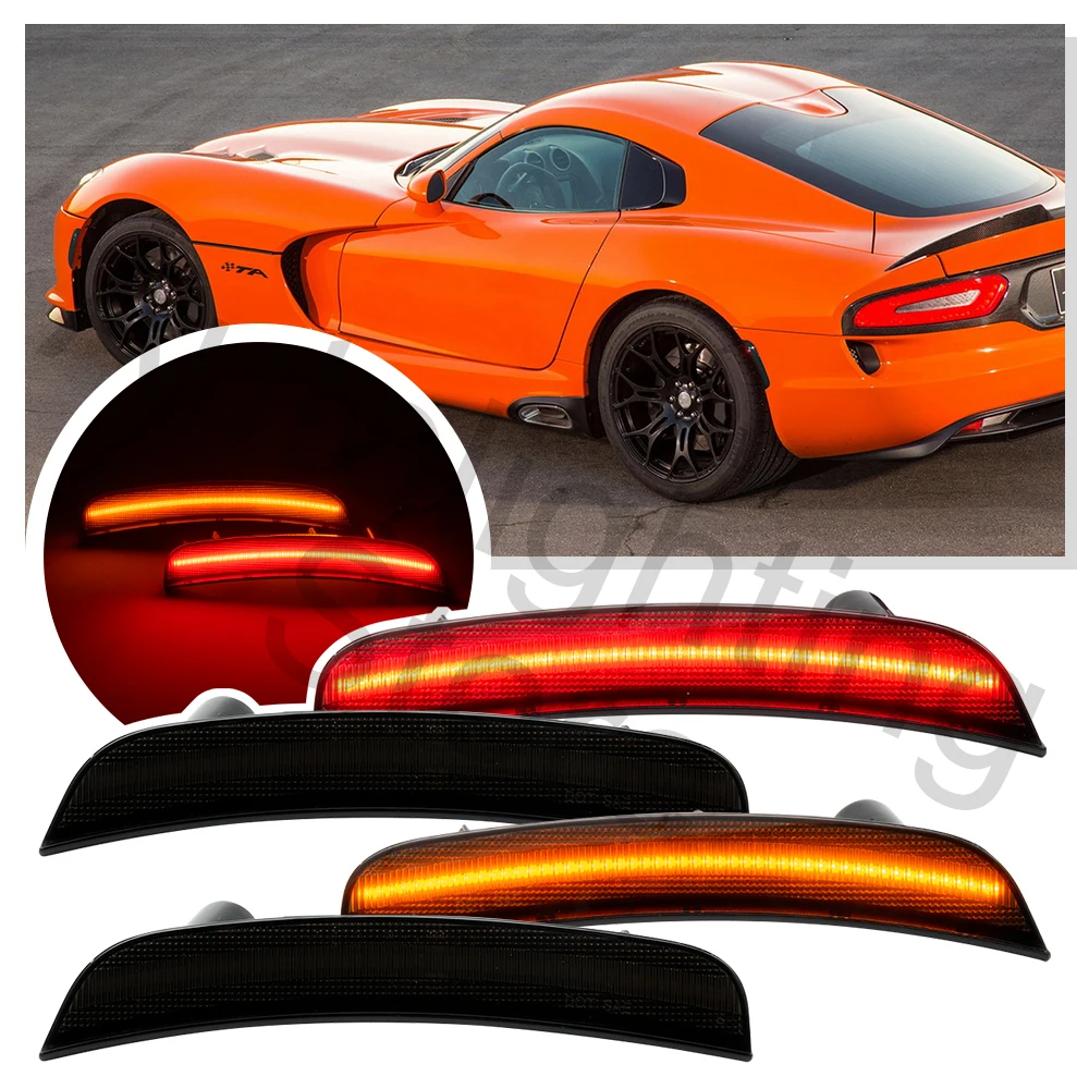

4 шт. для Dodge Viper 2013 2014 2015 2016 2017 светодиодный передний/задний бампер лампа боковой маркер указатель поворота Янтарный красный свет
