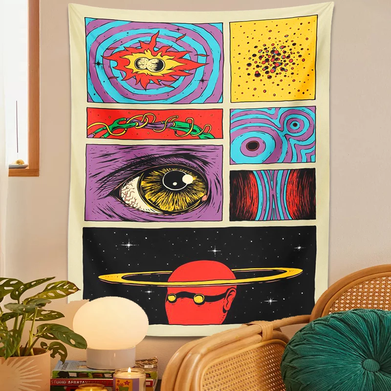 Starry Sky Psychedelic  Tapestry Wall Hanging Planet Space Cartoon Hippie Eye Room Bohemian Background Fabric Home Decor