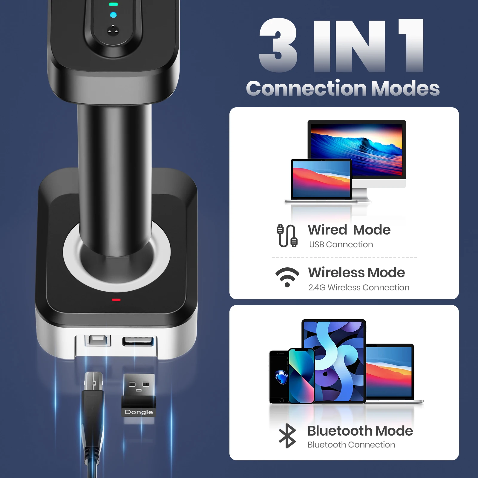 Barcode Scanner 2D Auto-sensing Screen Scanning 1D Bluetooth Bar Code Reader 2500mAh Power for Payment Warehouse Library 3 Barcode Scanner 2D Auto-sensing Screen Scanning 1D Bluetooth Bar Code Reader 2500mAh Power for Payment Warehouse Library - Image 3