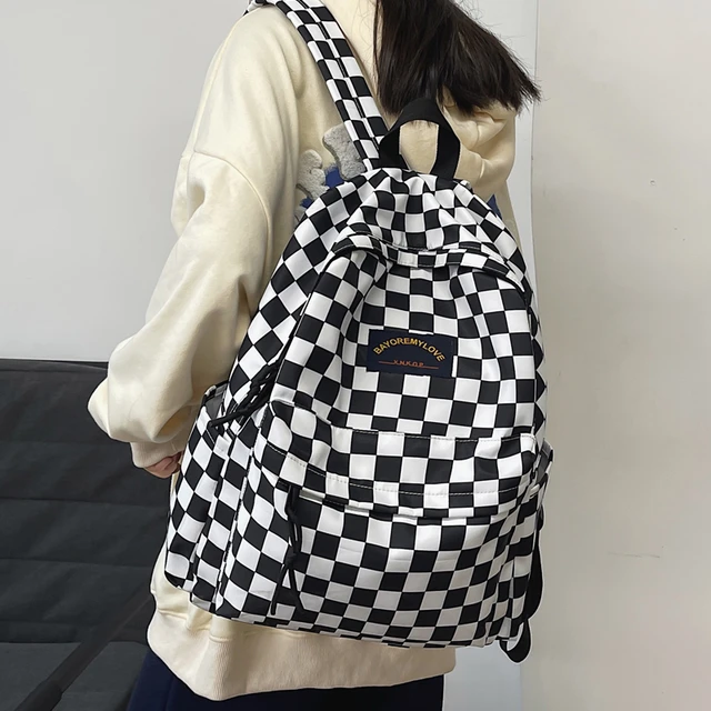 Sexy Dance 2Pcs Women School Backpack Purse Checkered Shoulder