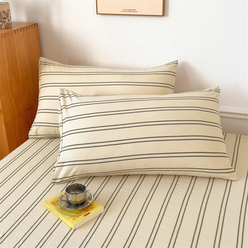 Bonenjoy Fitted Sheet Set Stripe Style Bedsheet with Pillowcase Printed Bed Cover Home Mattress Protector простынь на резинке 4