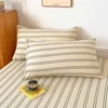 Bonenjoy Fitted Sheet Set Stripe Style Bedsheet with Pillowcase Printed Bed Cover Home Mattress Protector простынь на резинке 4