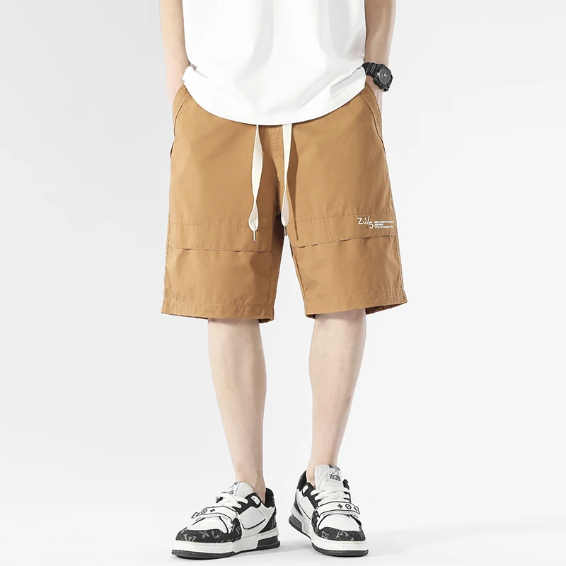 Men's Summer Drawstring Elastic High Waist Letter Printing Pockets Solid Casual Sports Loose Workwear Trousers Fashion Shorts