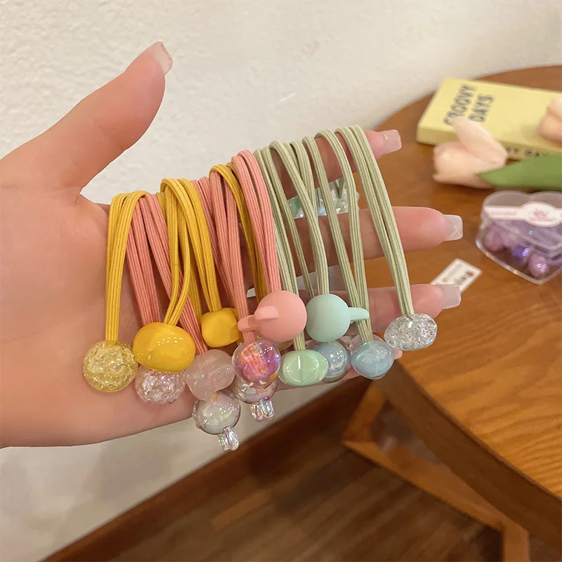 

5 Pieces Korean Long Hair Ropes Double-Layer Children Elastic Hair Bands Love Star Ball Rabbit Rubber Band Ponytail Holder Gum