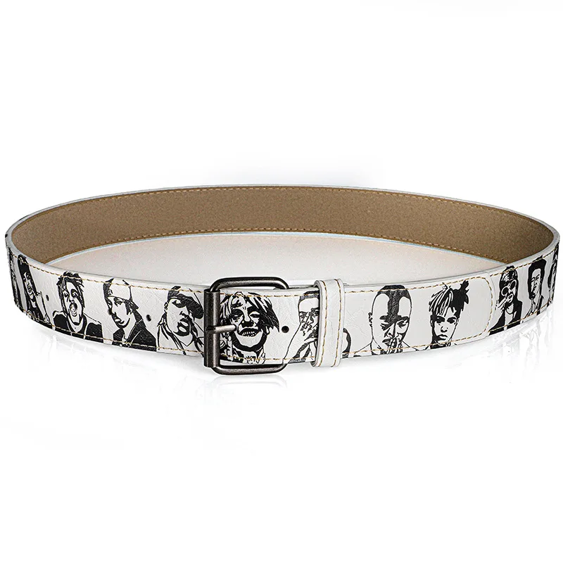 Trendy Hip-Hop Rock Rep Persona PU Street Belt, Fashion Versatile Adjustable Famous Rapper Printed Waistband For Casual，Parties