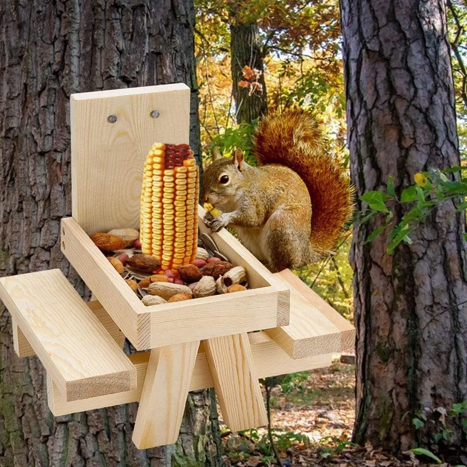 Mangeoire d'écureuil en bois, banc d'écureuil, Table de pique-nique,  Chipmunk, boîte d'alimentation pour jardin extérieur - AliExpress