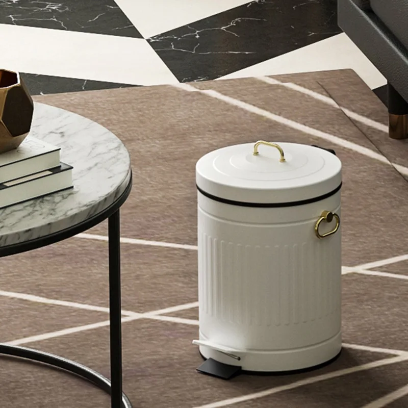 

New Bathroom Trash Can Iron Pedal Cylinder with Cover Frosted Gray Home Kitchen Living Room Office Hotel Trash Bin Top Quality