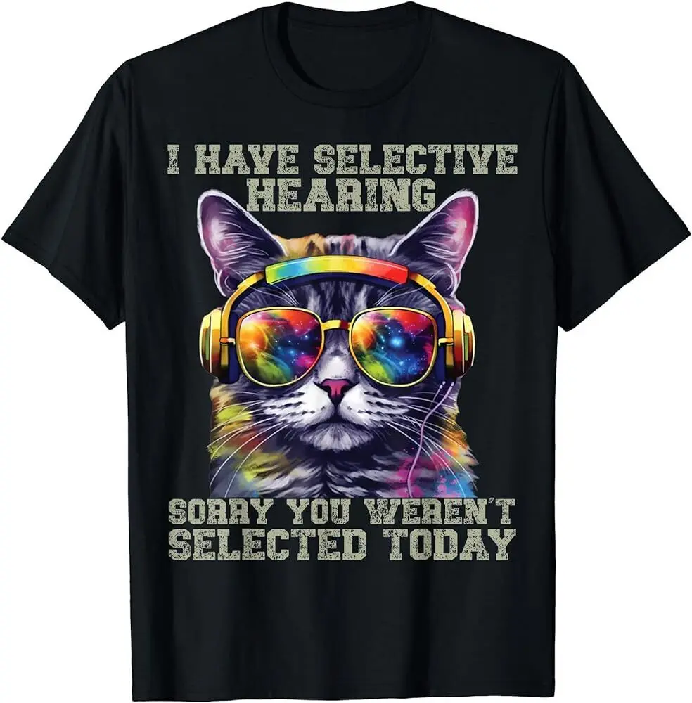 Ho Udito Selettivo Cool Funny Cat Design Cuffie T-Shirt Maniche Lunghe O Corte