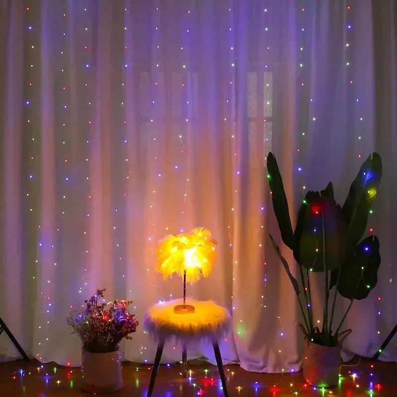 1pc 6x3/3x3/3x2/3x1m USB LED Curtain String Lights EID Mubarak Bedroom Garland Fairy Lamp Wedding Party Home Ramadan Decoration