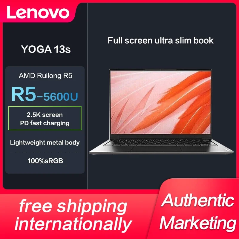 

New Genuine Lenovo YOGA 13S Slim Laptop AMD Ryzen R5-5600U 13-inch 2.5K IPS Full screen Notebook