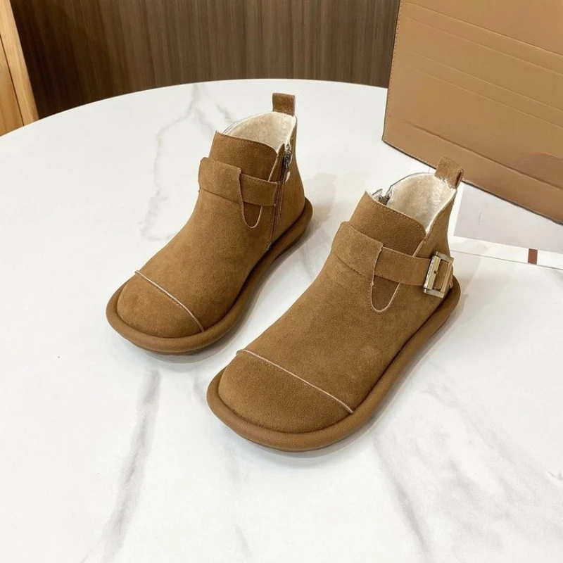 2025 New Autumn/Winter Fashion Flat Short Boots Round Toe Side
