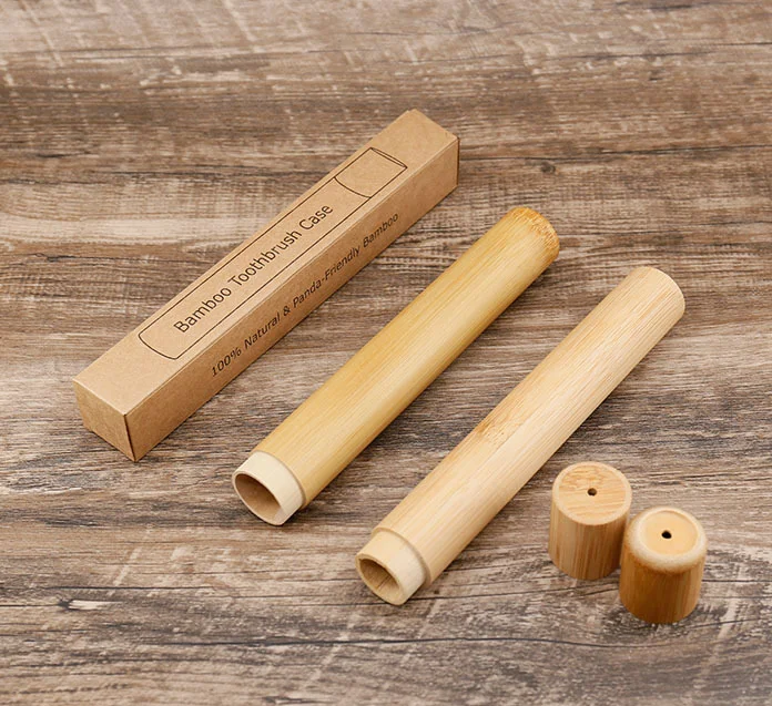 Soft bristled bamboo handle toothbrush travel set