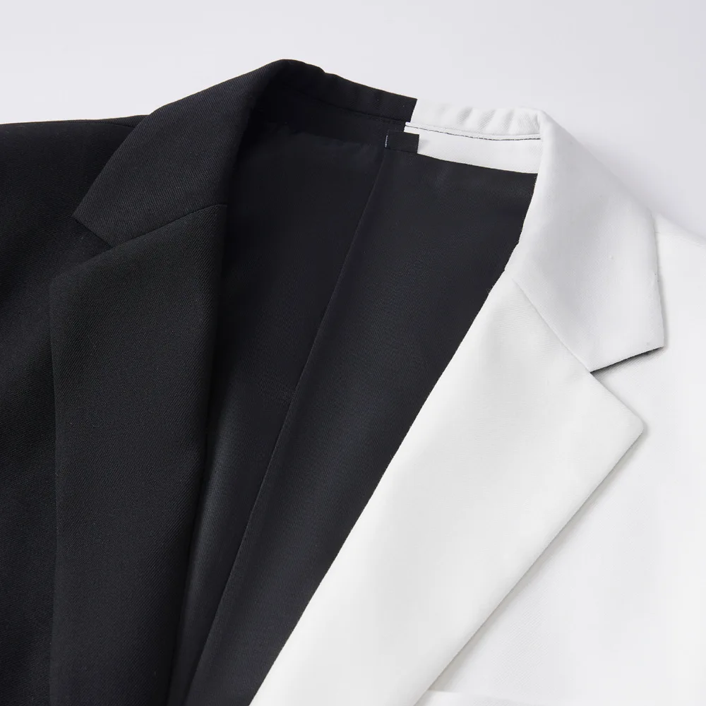 Fashion Elegant Men&lsquo;s Suit Business Black &White Contrast Color Suit / Male Slim Stage Party 2 Pcs Blazers Jacket Pants Sets