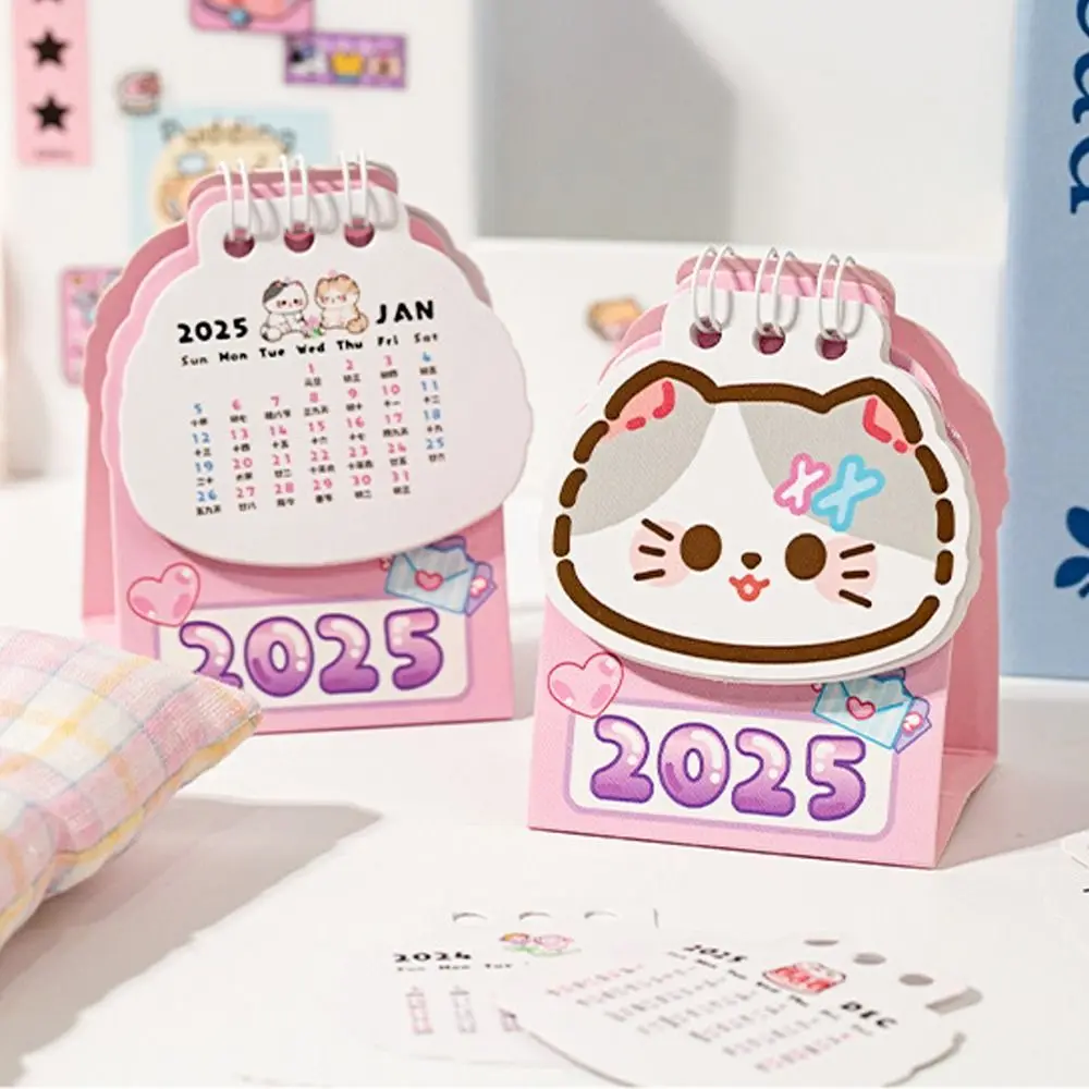 Desk Calendar Mini Portable Cute Cartoon Cat Shape Coil Planner To Do List Daily Organizer Office School Supplies