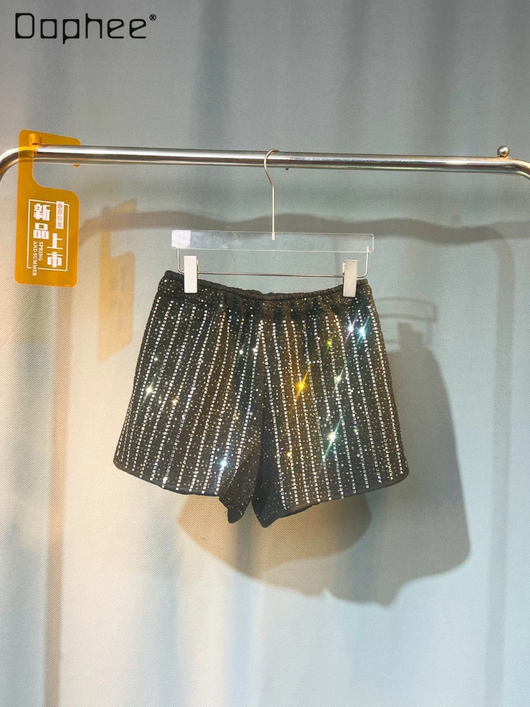 pantalones-cortos-versatiles-de-cintura-elastica-para-mujer-con-diamantes-de-imitacion-brillantes-de-pierna-ancha-linea-a-otono-e-invierno-2023