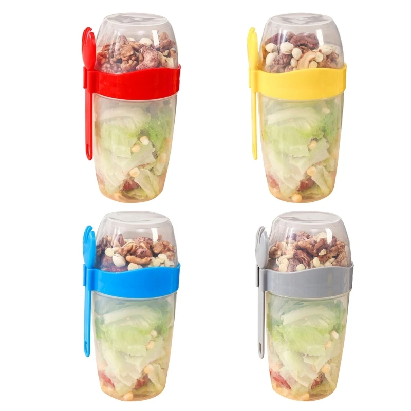 

Portable Salad Cup Double Layer Oatmeal Storage Cup Large Capacity Salad Cup with Spoon for Busy Individuals