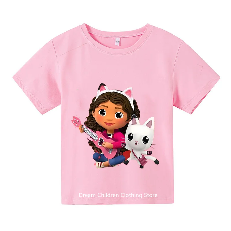 

Gabby Dollhouse Cartoon Print Tshirt Girls Kawaii Kids Clothes Cute Cat T-Shirt Children'S Clothing Summer Tops Tee Shirt