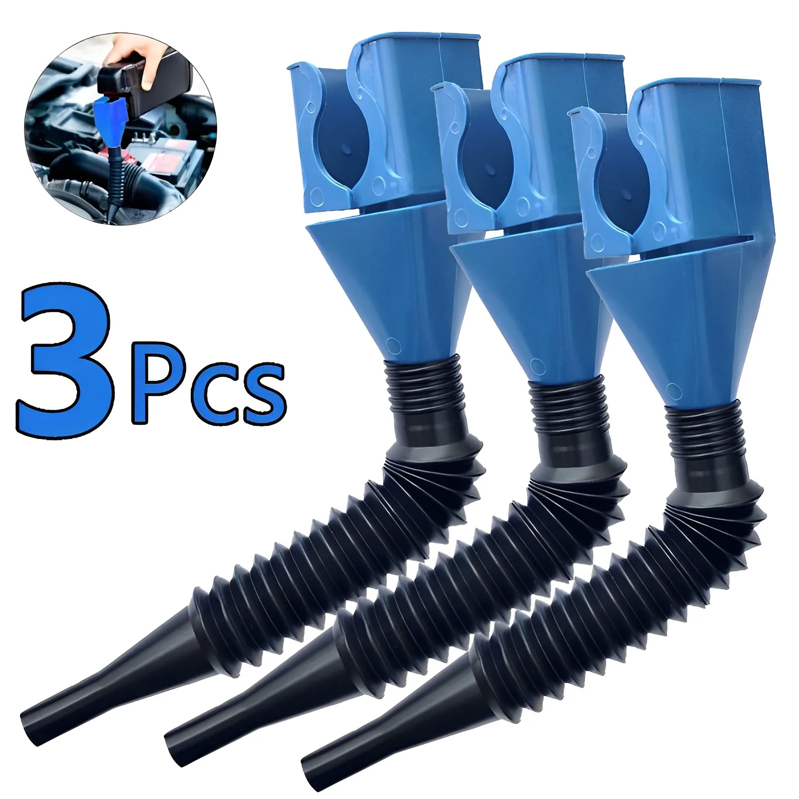 3Pcs Car Refueling Funnel Gasoline Foldable Engine Oil Funnel Tool
