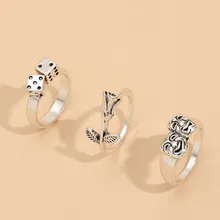 

Punk Jewelry Women Ring 3 Pcs/set Creative Rose Flower Rings Set 2022 Fashion Accessories