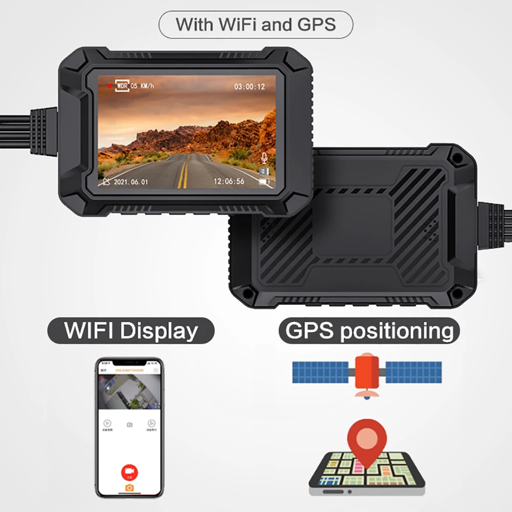 Videocamera per moto - Dash cam per doppia moto (anteriore + posteriore)  con protezione Full HD + WiFi + IP69