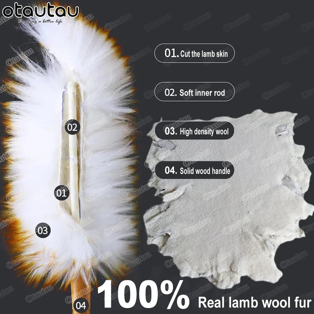 Real Sheep Lamb Wool Duster Car Cleaner Sweeper Wood Brush Dust Household Broom Mop House Cleaning Tools Cleaning Duster Wool Duster Brush