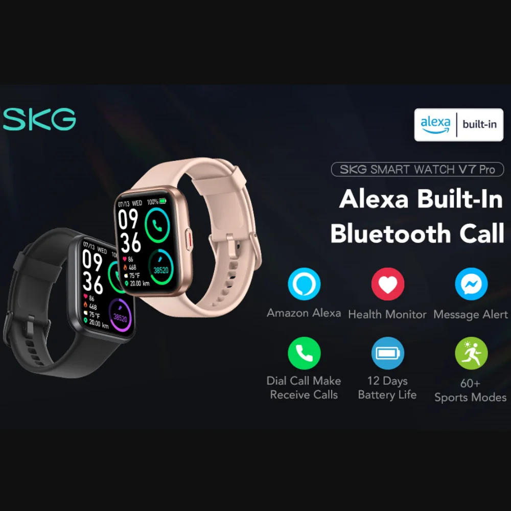 

SKG V7 Pro Smart Watch for Men Women, 1.69" Fitness Tracker with Alexa Bluetooth Call, IP68 Waterproof, Heart Rate SpO2 Monitor