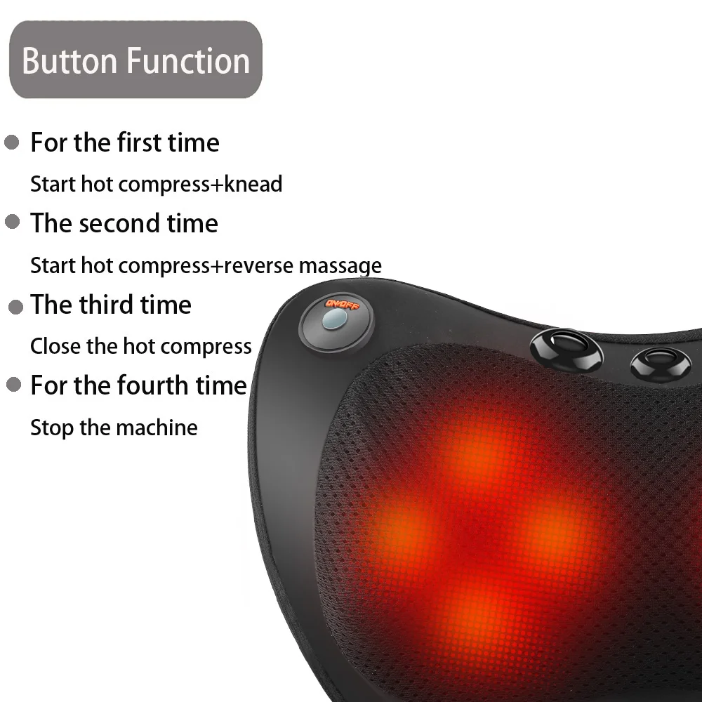 전기 어깨 등 지압 목 마사지 베개, 3 단 헤드 릴렉스, 깊은 조직 주무르기, 등 목 다리