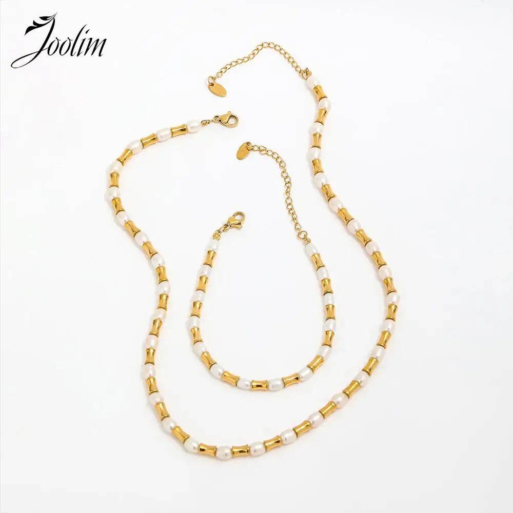 Joolim Jewelry Wholesale National Style New Retro Fresh Water Pearl Splicing Small Waist Stainless Steel Necklace for Women