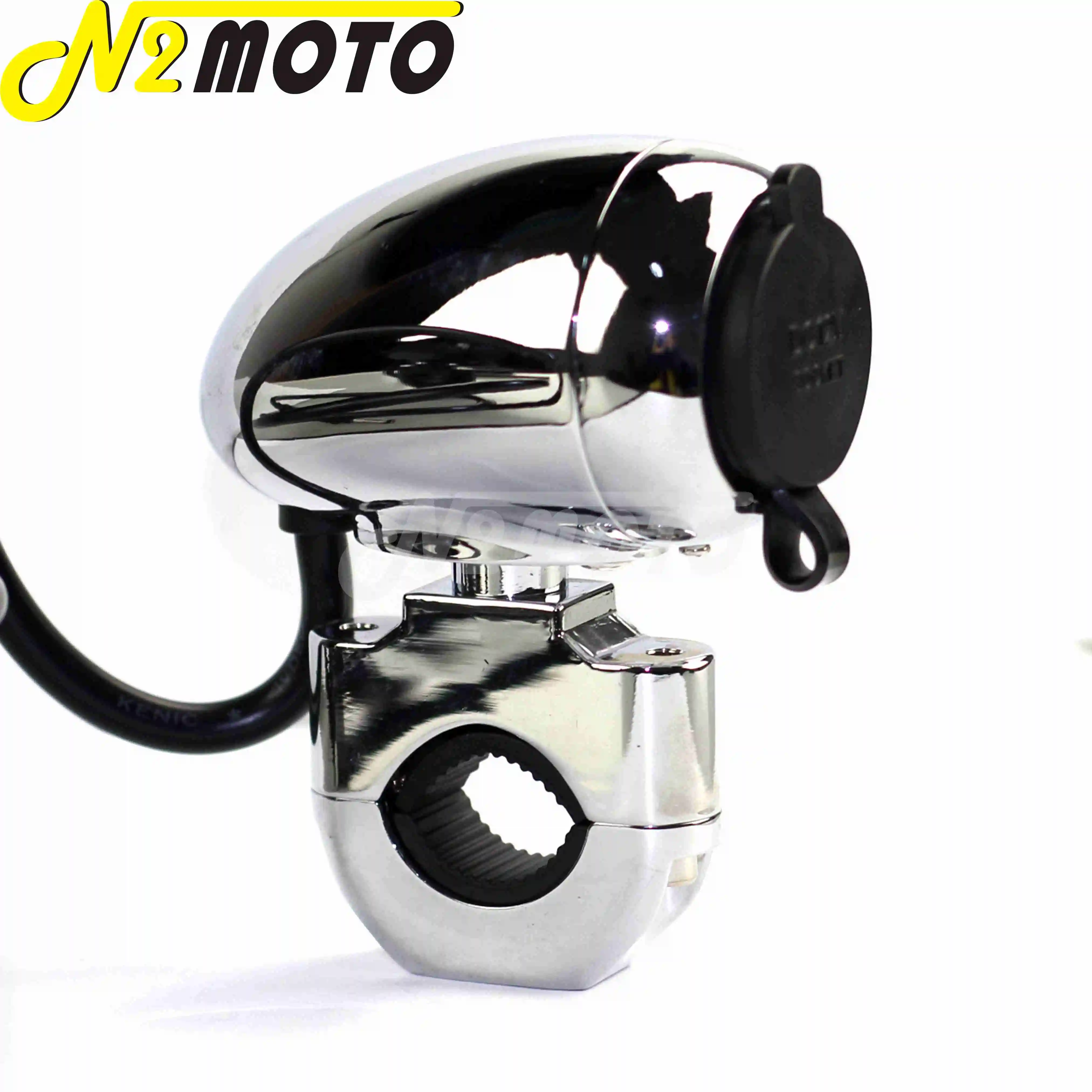 

Motorbike Chrome/Black USB 1" 7/8" Handlebar Mount Electrical Power Port Charger Cigarette Lighter for Harley Yamaha ATV Scooter