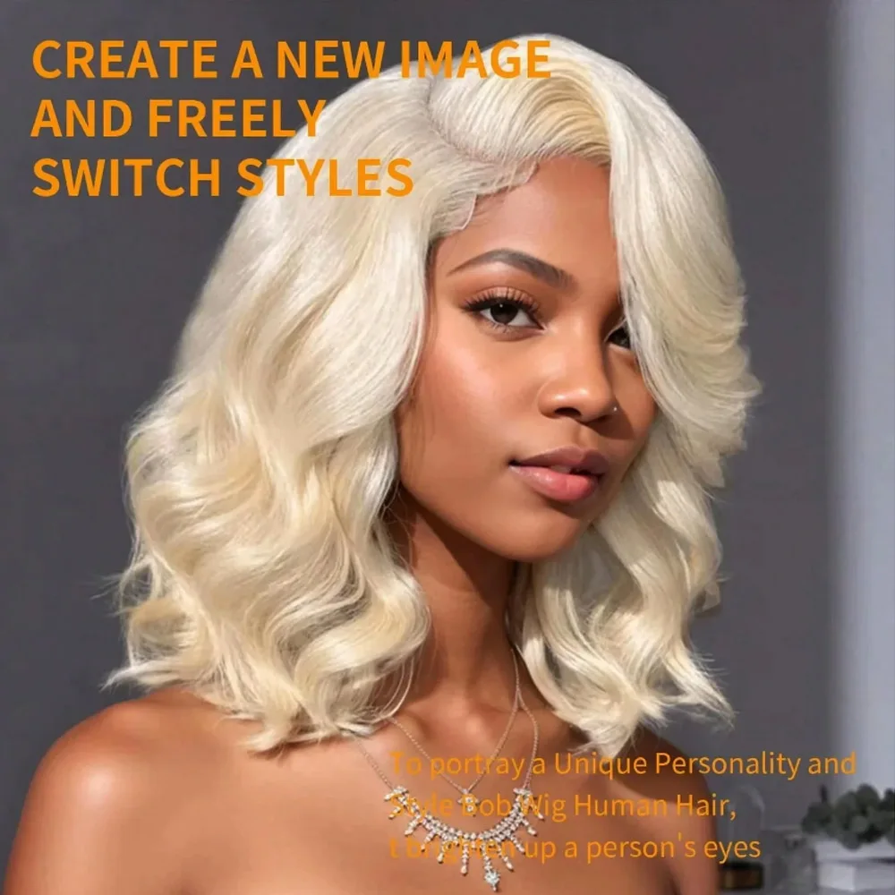 250% Density 13x4 HD Lace Frontal Wig Body Wave Bob 613 Honey Blonde Body Short Bob Transparent Lace Frontal Wig 16 Inch