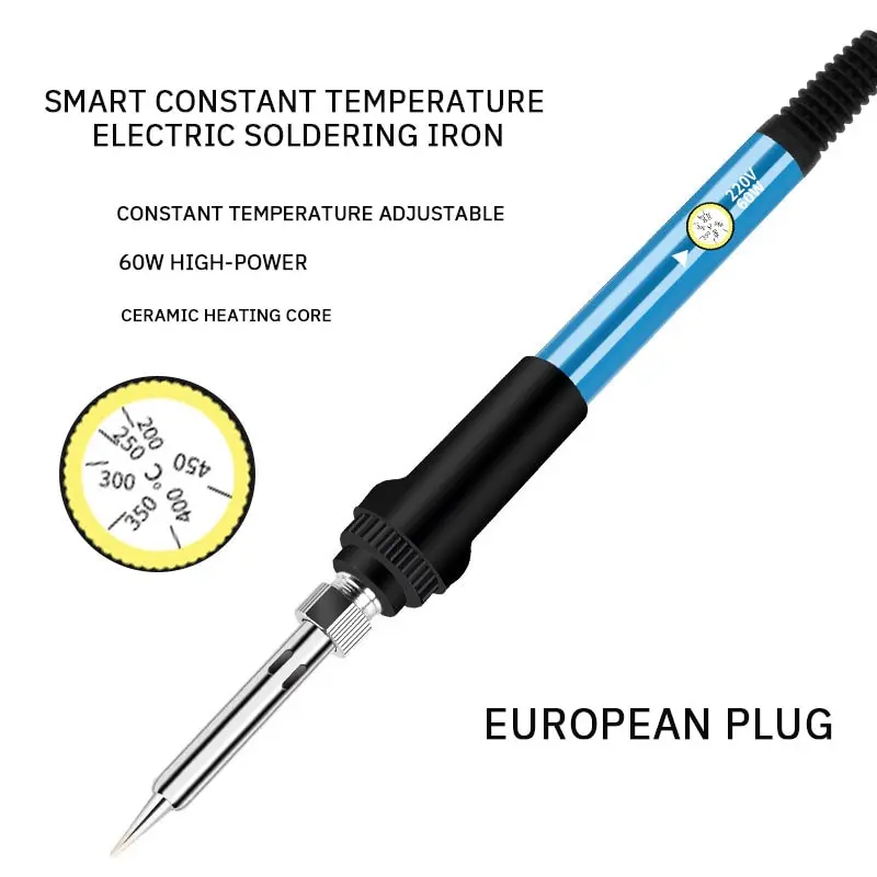 Electric Soldering 60w Iron European Plug Temperature Adjustment Soldering Iron Household Electronic Welding Repair Tool 