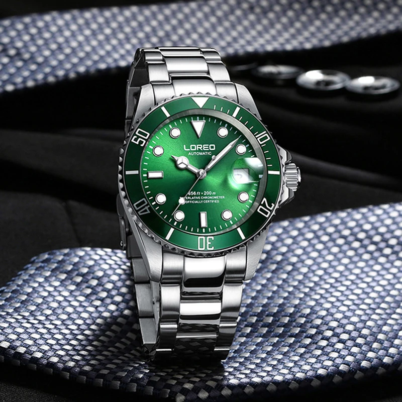 LOREO 20ATM Waterproof Automatic Watch for Men Luminous Sports Diving Date Mechanical Watches Seagull Movement Reloj Hombre mechanical watch diver watch