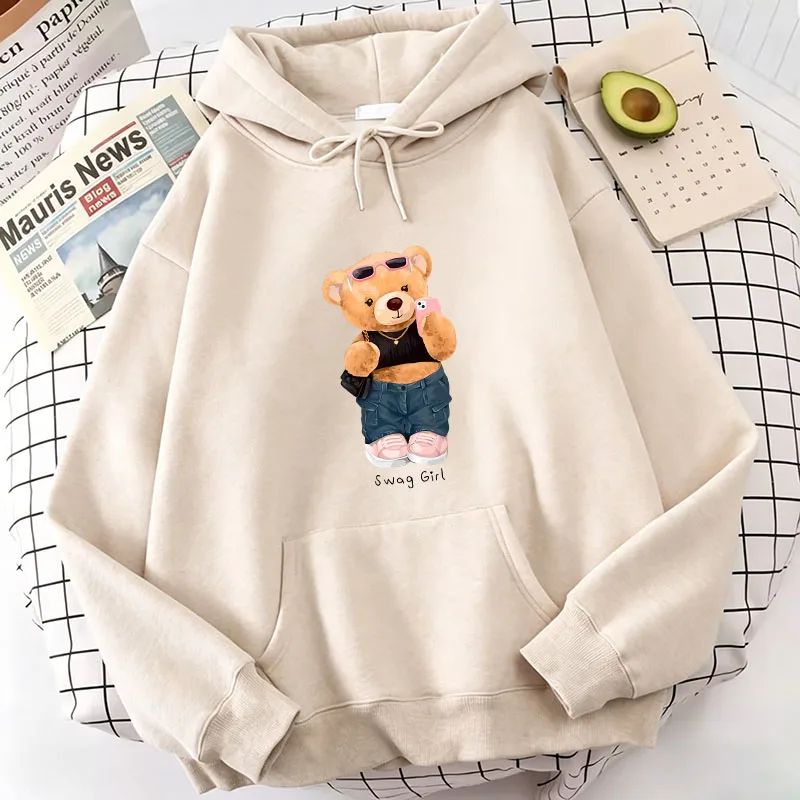 Lustiger Cooler Bären-Cartoon-Print Hoodie Fleece-Kapuzenpullover Sweatshirts für Männer und Frauen Oberteile Pullover Kapuzenpullover Sweatshirt
