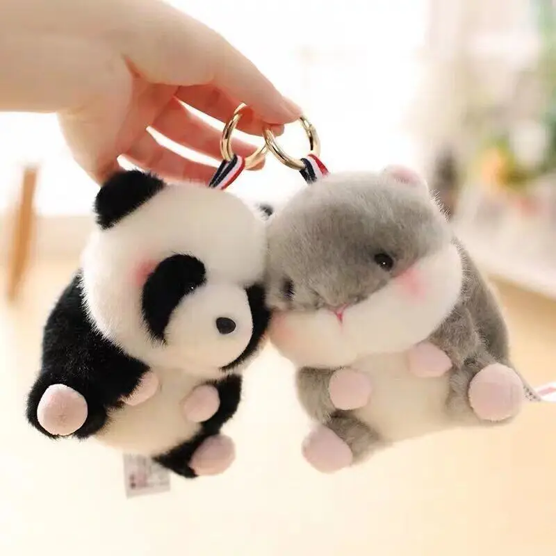 13cm New Kawaii Hamster Chicken Panda Rabbit Pig Cow Plush Keychain Cute Soft/Cartoon Animal schoolbag Pendant kids girl gifts disney s new winnie the pooh youth backpack luxury brand couple backpack large capacity cartoon fashion student schoolbag