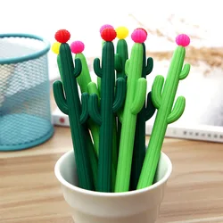 Stylos Gel Cactus dessin animé, 2 pièces, 0.5mm, Kawaii, stylo à encre noire pour Signature, outils d'écriture pour étudiants, fournitures scolaires et de bureau 