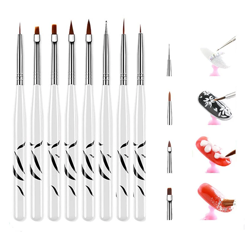Nail Art Brushes Set 8pcs Nail Polish Art Design Pens Soft Fiber Nail