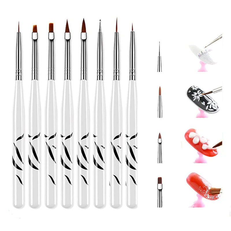 Nail Art Brushes Set 8pcs Nail Polish Art Design Pens Soft Fiber Nail